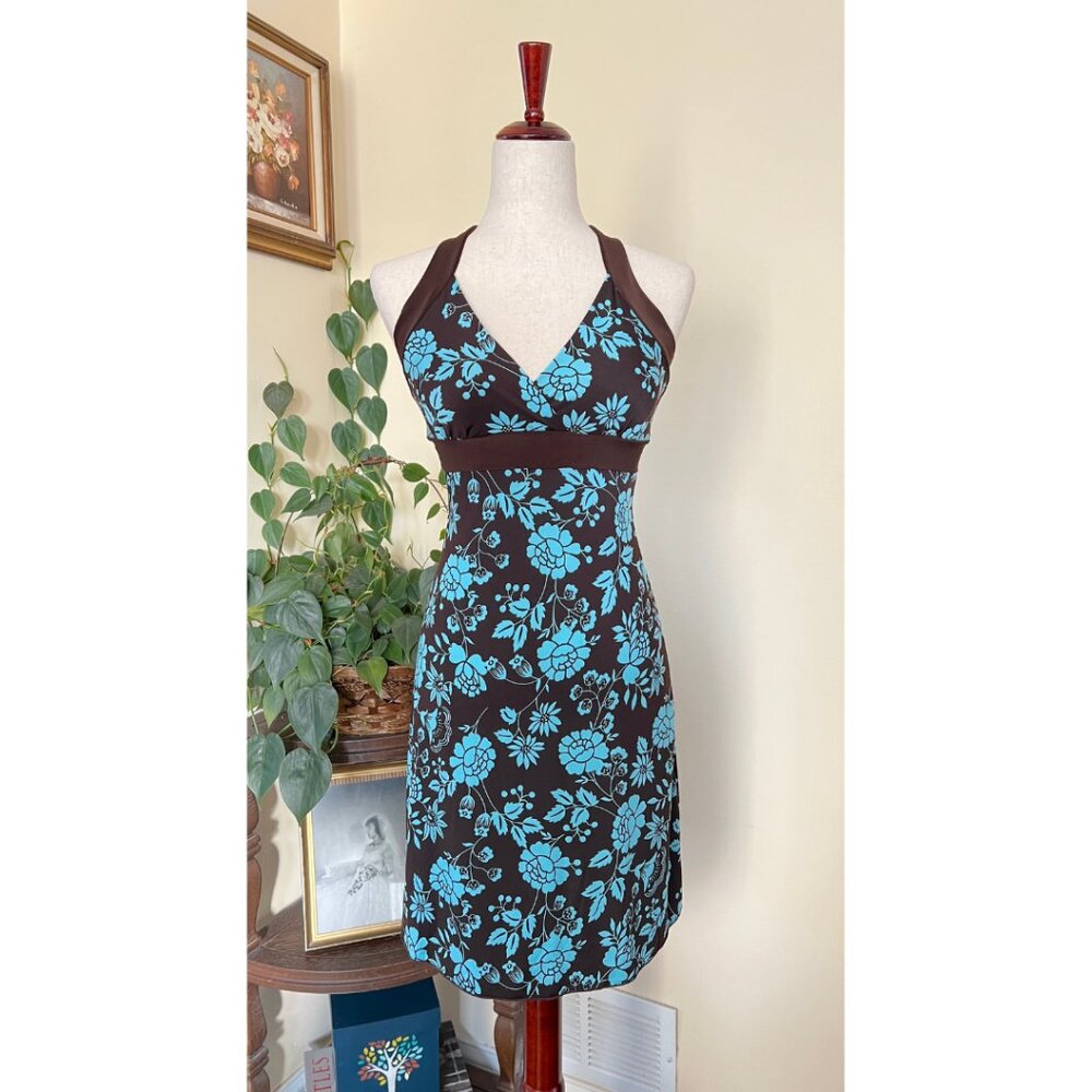 Body Central Brown & Blue Floral Summer Halter Dress sz S NEW